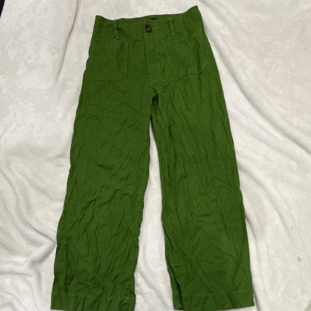 Maeve Women’s High-Rise Wide-Leg Pants Green Cotton Twill Pockets size 26